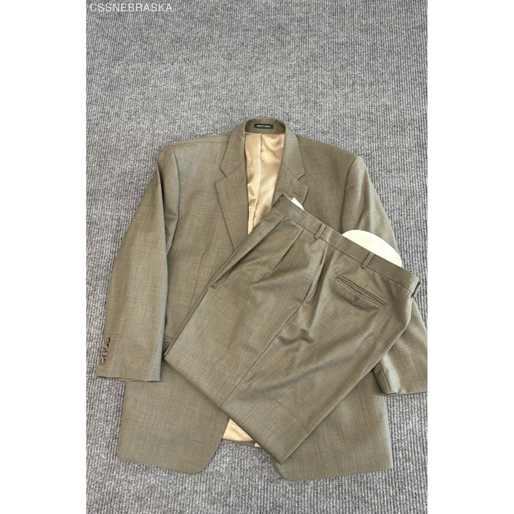 Vintage Y2K Lauren Ralph Lauren Men's Olive Wool 2-Piece Suit Pleated Pants 48R